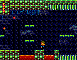 Alex Kidd in Shinobi World (SEGA Master System) screenshot: Over the lava pit