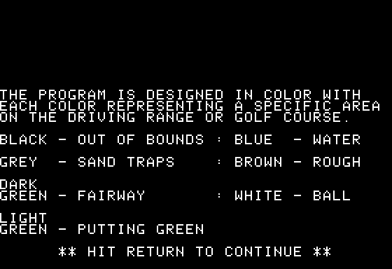 Pro Golf 1 (Apple II) screenshot: Instructions