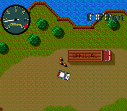 Championship Rally (TurboGrafx CD) screenshot: Stuck in annoyingly placed obstacles