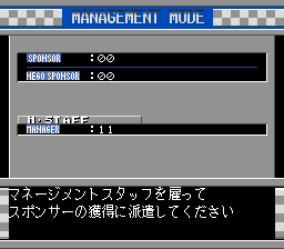 F1 Team Simulation: Project F (TurboGrafx CD) screenshot: Management mode