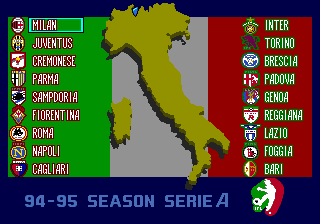 Formation Soccer 95 della Serie A (TurboGrafx CD) screenshot: Italian teams