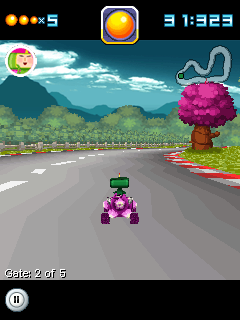 Pac-Man Kart Rally 3D (J2ME) screenshot: Racing as the prince from Katamari Damacy