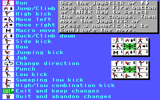Bruce Lee Lives (DOS) screenshot: Configure Joystick (EGA)