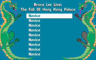Bruce Lee Lives (DOS) screenshot: Sign In / The Fall of Hong Kong Palace (VGA)