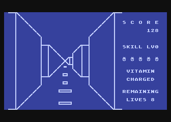 Monster Maze (Atari 8-bit) screenshot: I'm charged - now I can go after the monsters