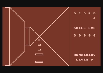 Monster Maze (Atari 8-bit) screenshot: Starting out - a corridor full of gold bars