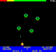 Xenon 1 (Oric) screenshot: Level 2 - the cloning aards