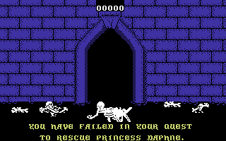 Dragon's Lair (Commodore 64) screenshot: I lost all my lives. Game over.