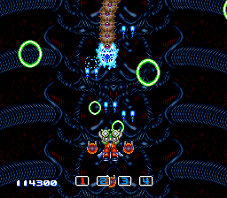 Image Fight II: Operation Deepstriker (TurboGrafx CD) screenshot: A weapon that shoots these interesting green circles is attached to the ship's head