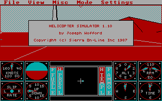Sierra's 3-D Helicopter Simulator (DOS) screenshot: Title version 1.10 (CGA)