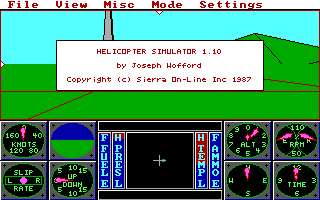 Sierra's 3-D Helicopter Simulator (DOS) screenshot: Title version 1.10 (EGA/Tandy/MCGA)
