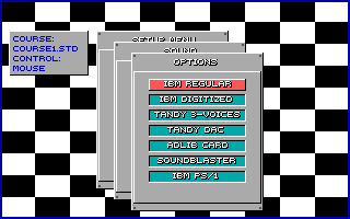 Stunt Driver (DOS) screenshot: Sound Option (EGA/Tandy/VGA 256 colors)