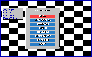 Stunt Driver (DOS) screenshot: Setup Menu (VGA 16 colors)