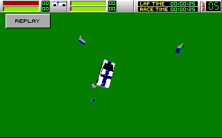 Stunt Driver (DOS) screenshot: Replay - Crash scene (VGA 256 colors)
