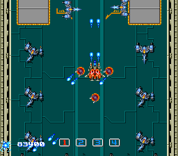 Image Fight II: Operation Deepstriker (TurboGrafx CD) screenshot: Indoor stage. Those planes try to stop me