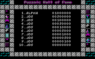 Puzznic (DOS) screenshot: Hall of Fame (CGA, Default)