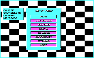 Stunt Driver (DOS) screenshot: Setup Menu (CGA)