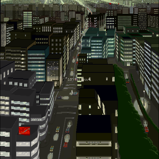 Yami no Ketsuzoku: Kanketsu-hen (Sharp X68000) screenshot: Nice view of a big city