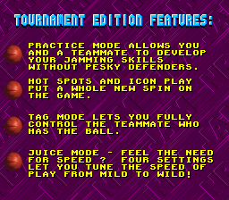 NBA Jam Tournament Edition (SNES) screenshot: Some features