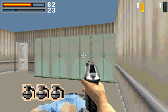 Ecks vs. Sever (Game Boy Advance) screenshot: (Sever's game) Remember when Eck snipes at a grenade-throwing Sever? Now you are the one who throw grenades.