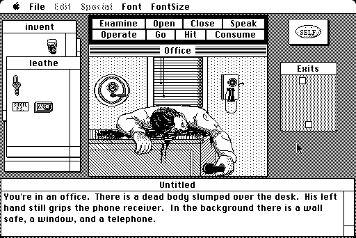 Deja Vu: A Nightmare Comes True!! (Macintosh) screenshot: A corpse in my office