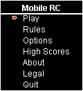 DuraTrax Mobile RC (J2ME) screenshot: Main menu