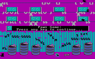 Alley Cat (PC Booter) screenshot: Paws Game / Pause (CGA)