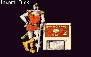 Dragon's Lair II: Time Warp (Atari ST) screenshot: Insert disk two please...