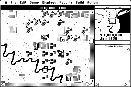 Sid Meier's Railroad Tycoon (Macintosh) screenshot: Looking for the right town