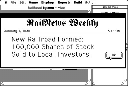 Sid Meier's Railroad Tycoon (Macintosh) screenshot: Game start