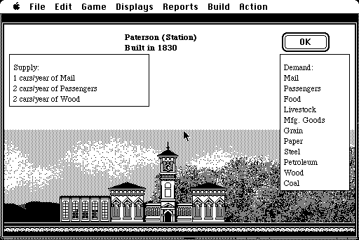 Sid Meier's Railroad Tycoon (Macintosh) screenshot: First train station