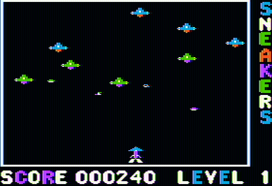 Sneakers (Apple II) screenshot: The saucers