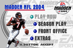 Madden NFL 2004 (Game Boy Advance) screenshot: Main menu