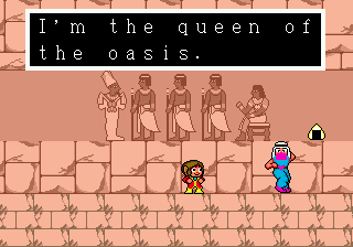 Alex Kidd in the Enchanted Castle (Genesis) screenshot: The queen will challenge you to a rock-paper-scissors game