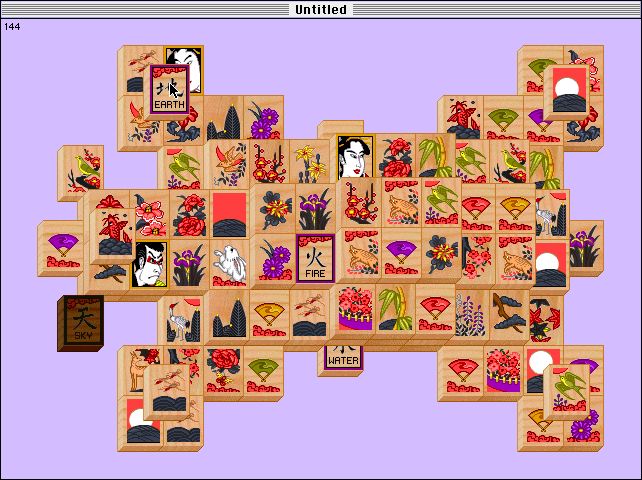 Shanghai II: Dragon's Eye (Macintosh) screenshot: The ox layout with hanafuda tiles