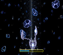 Psychic Storm (TurboGrafx CD) screenshot: Charr's special form in a mysterious place. I think they really fit!