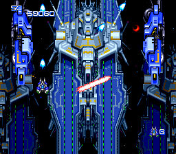 Nexzr (TurboGrafx CD) screenshot: This big ship just obscures the background