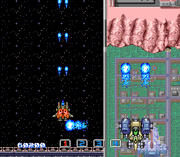 Image Fight II: Operation Deepstriker (TurboGrafx CD) screenshot: Those ships fire homing blue missiles. Extremely annoying