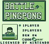 Battle Pingpong (Game Boy) screenshot: Title screen and main menu