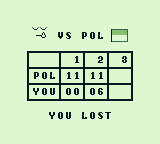 Battle Pingpong (Game Boy) screenshot: The game scores.