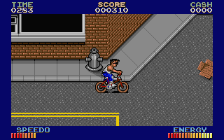 Skidz (Atari ST) screenshot: Riding the bike