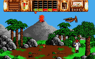 Time Machine (Atari ST) screenshot: The volcano is having an eruption
