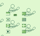 Battle Pingpong (Game Boy) screenshot: Choose your opponent country in a vs comp game.