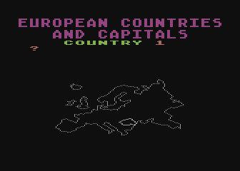 European Countries & Capitals (Atari 8-bit) screenshot: The game asks for the name of the country