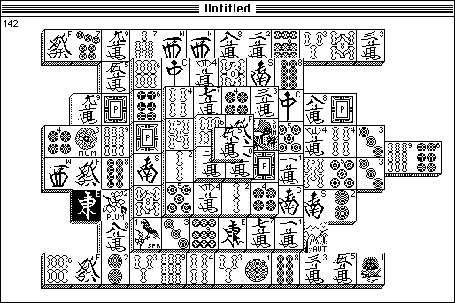 Shanghai II: Dragon's Eye (Macintosh) screenshot: A game of shanghai in progress (B&W)