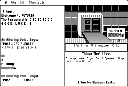 Futuria (Macintosh) screenshot: The password is