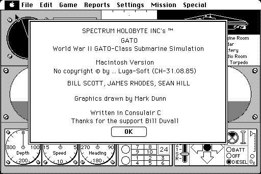 GATO (Macintosh) screenshot: Credits