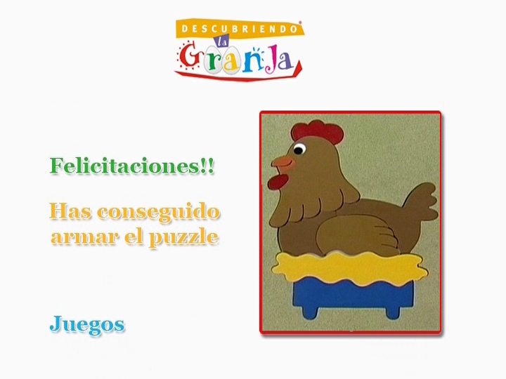 Descubriendo la Granja (included games) (DVD Player) screenshot: The message received when a puzzle is completed.