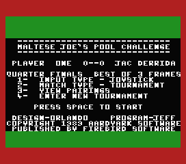 Sharkey's 3D Pool (MSX) screenshot: Main menu
