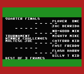 Sharkey's 3D Pool (MSX) screenshot: Tournament draw